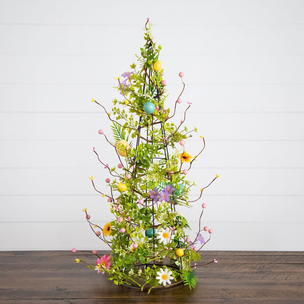 24" Artificial Easter Cone Tree with Wild Flowers and Mini Eggs