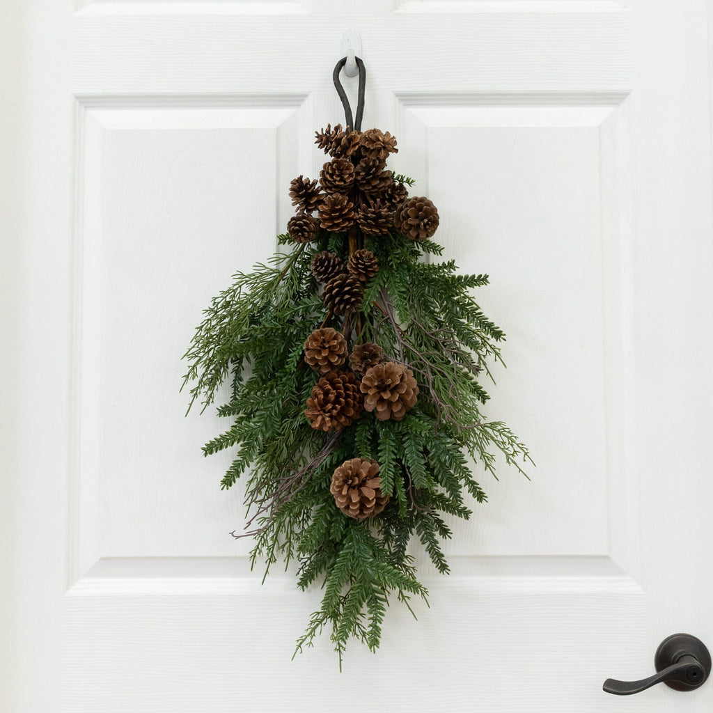 26” Artificial Pine & Pine Cone Teardrop