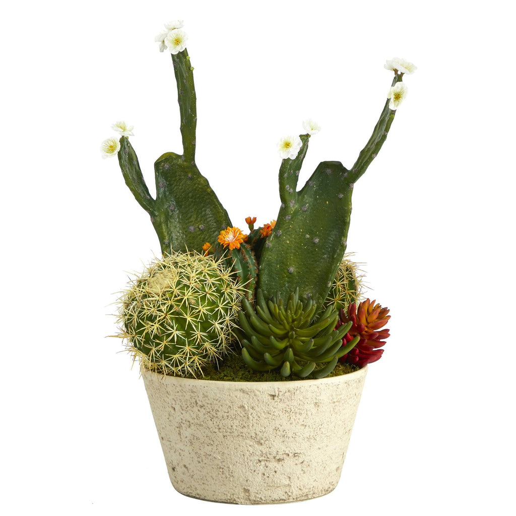 26” Cactus Garden Artificial Plant in White Planter