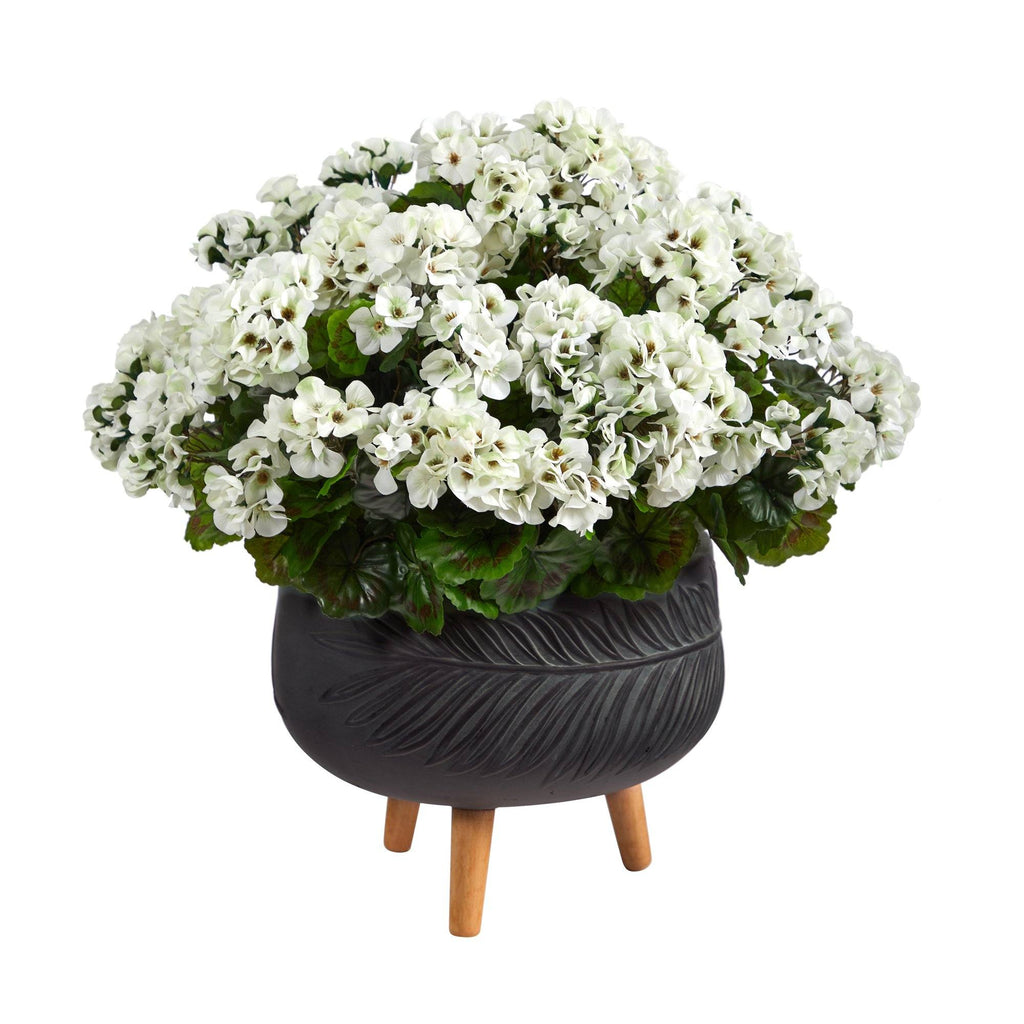26” Geranium Artificial Plant in Black Planter with Stand UV Resistant (Indoor/Outdoor)