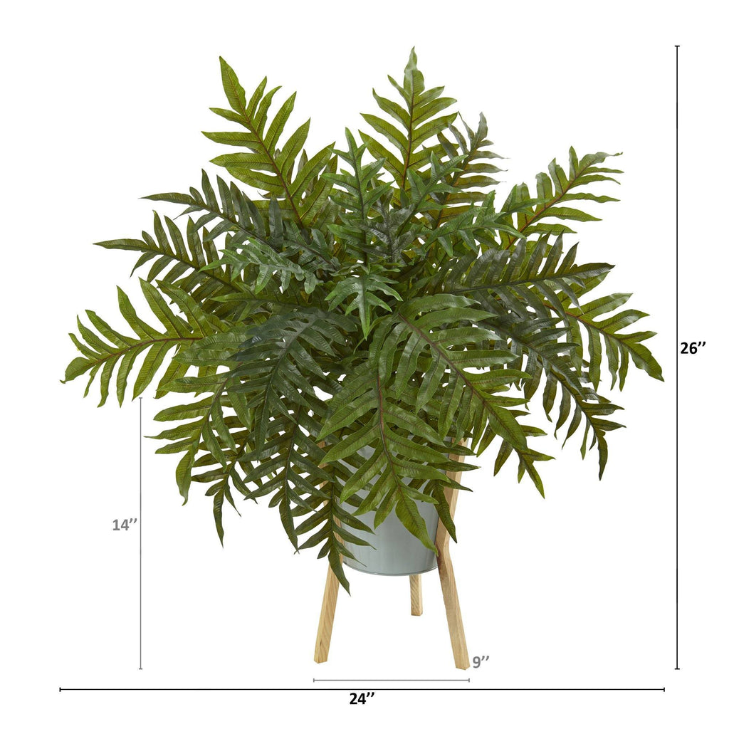 26” Hares Foot Fern Artificial Plant in Green Planter with Stand (Real Touch)
