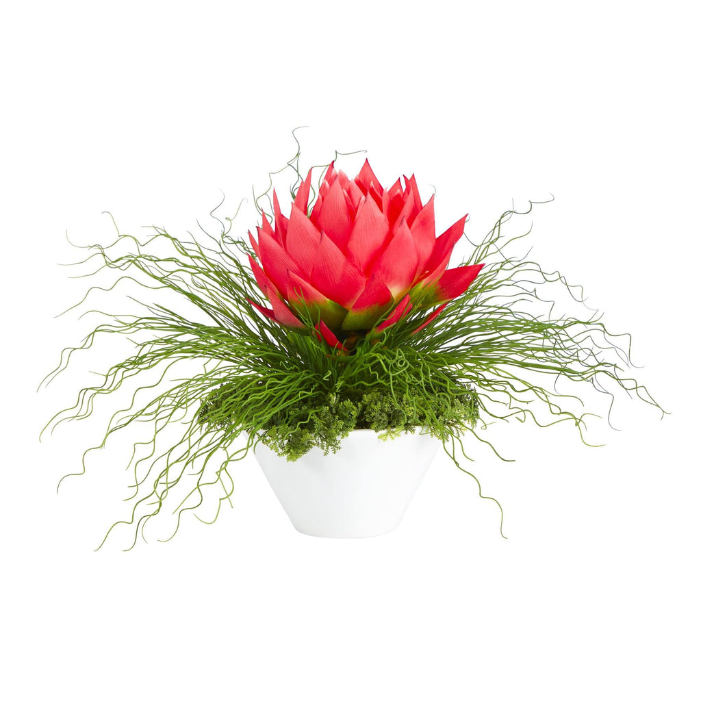 26” Musella and Grass Artificial Arrangement in White Vase