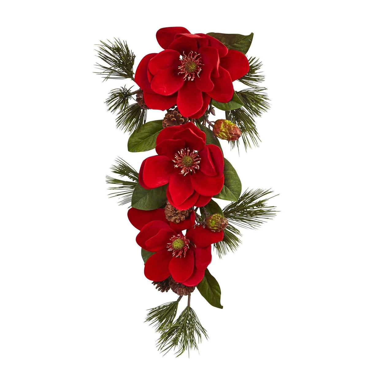 26” Red Magnolia & Pine Tear Drop