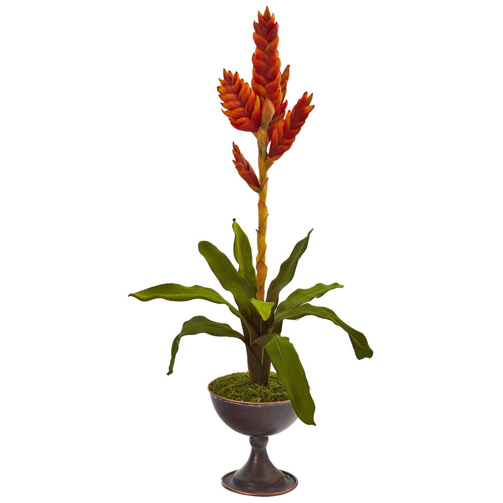 26” Tropical Bromeliad Artificial Plant in Metal Chalice