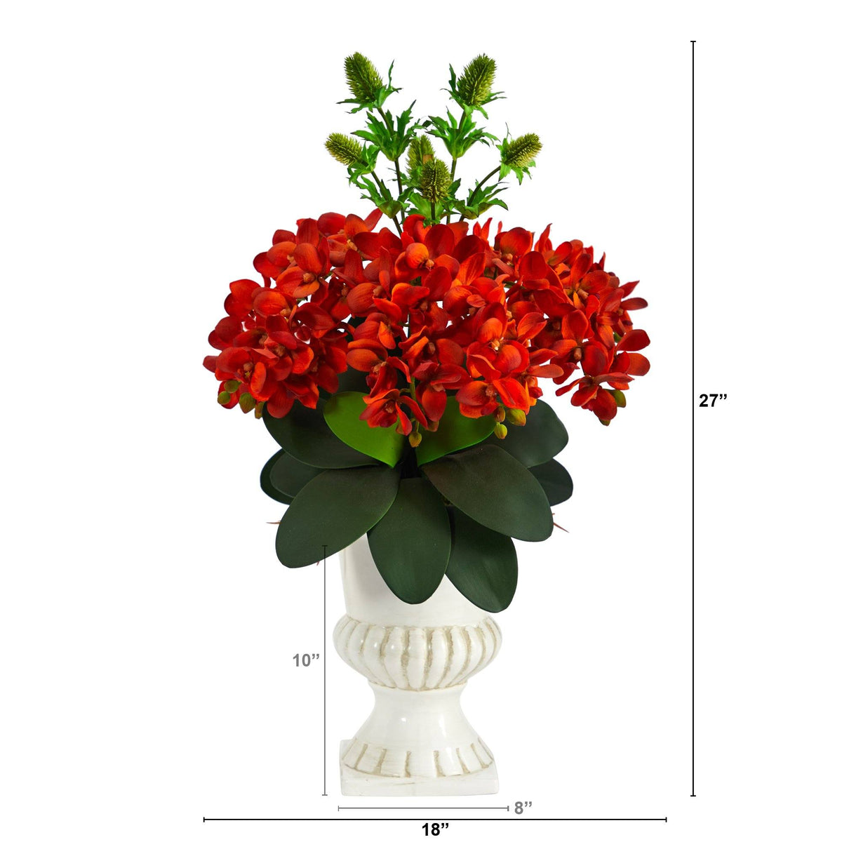27” Phalaenopsis Orchid and Thistle Artificial Arrangement in White Urn