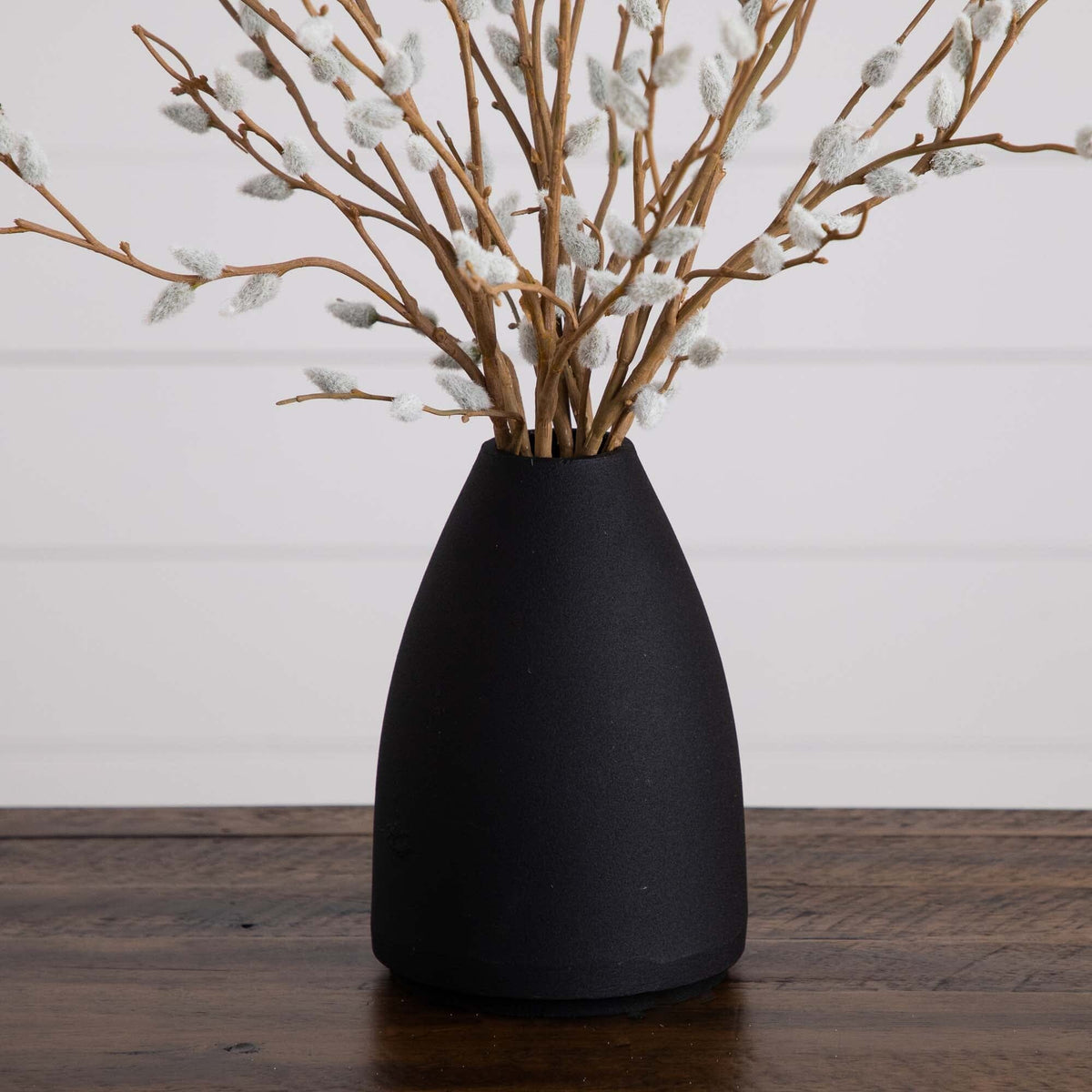 28” Artificial Pussy Willow Arrangement in Modern Metal Black Vase