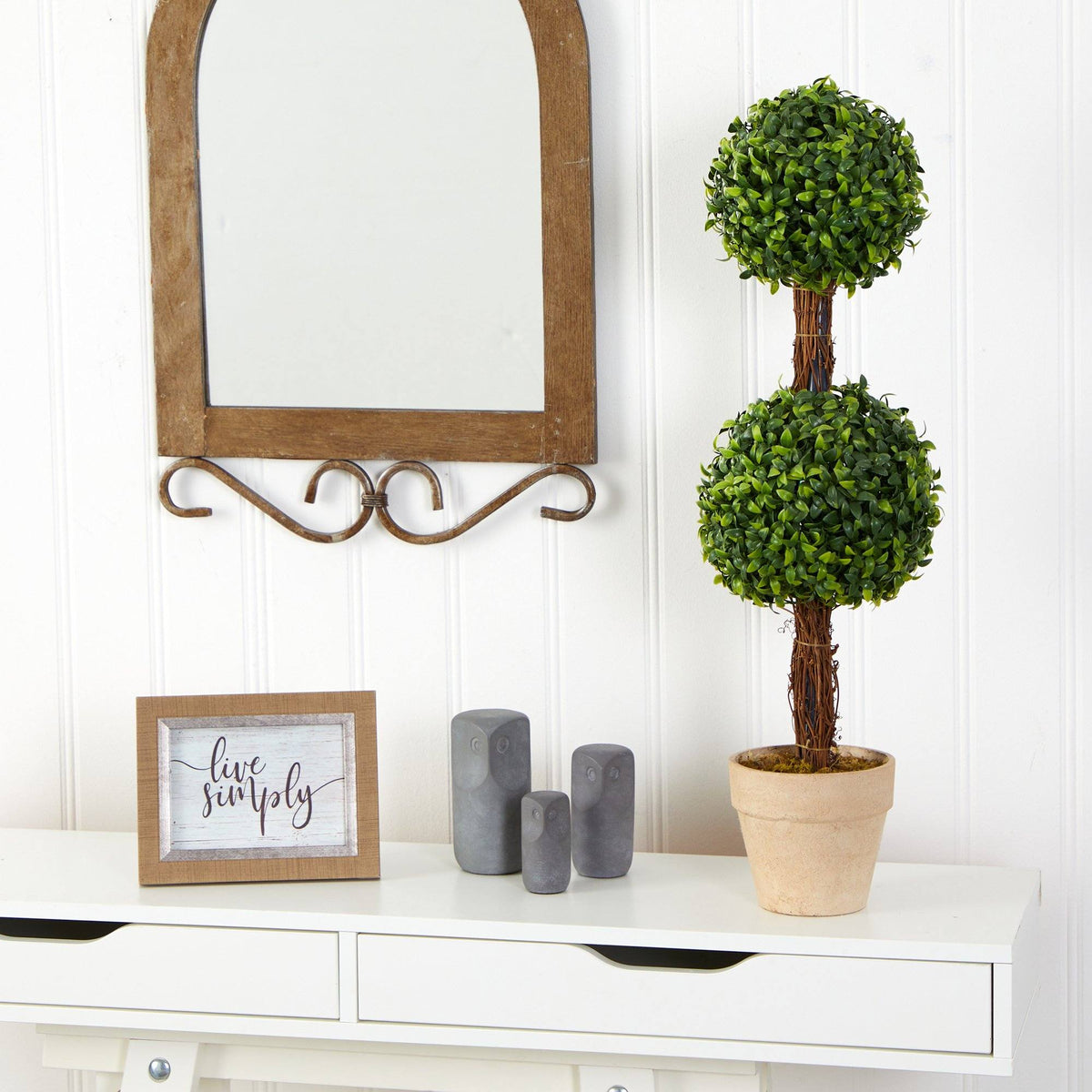 28” Boxwood Double Ball Topiary Artificial Tree (Indoor/Outdoor)