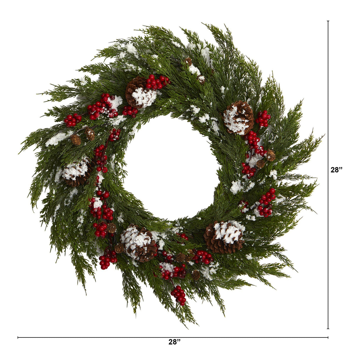 28'' Frosted Cypress with Berries and Pine Cones Artificial Wreath