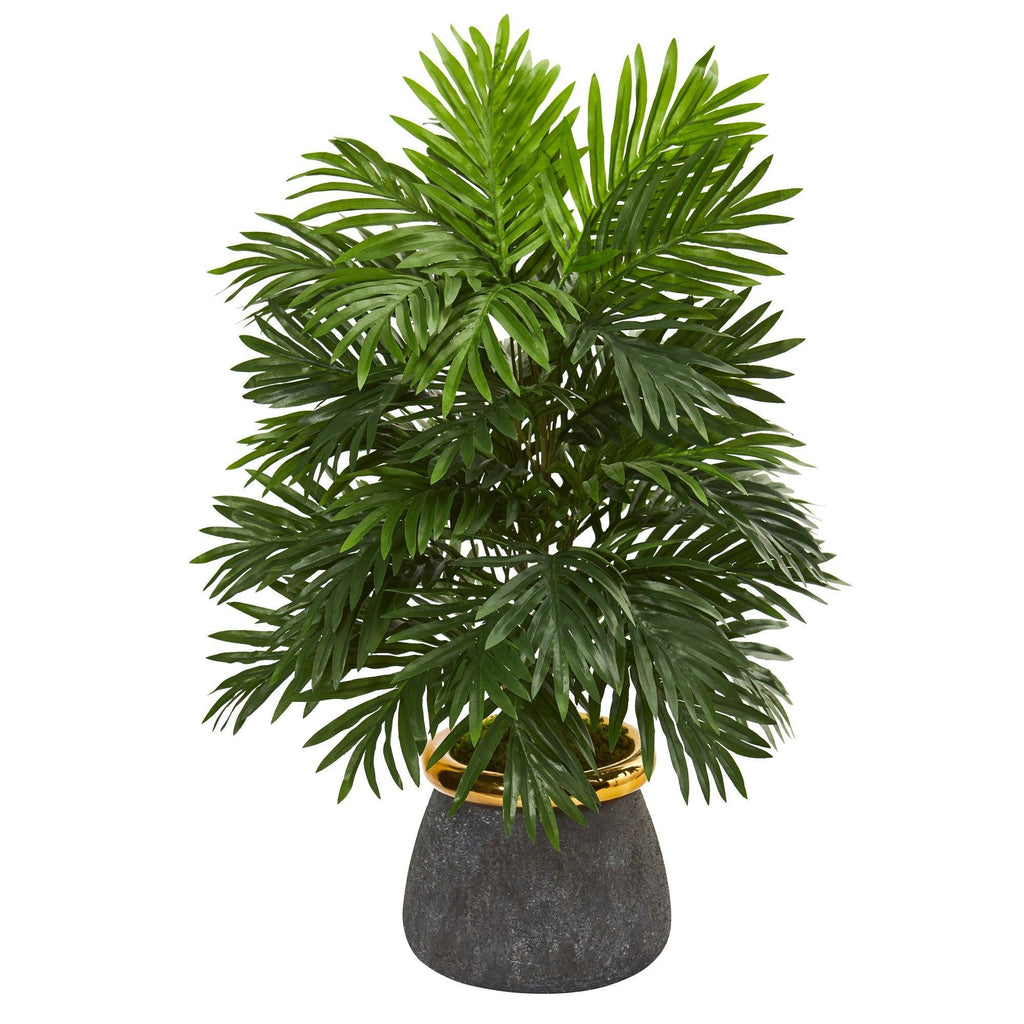 29” Areca Palm Artificial Plant in Planter with Brass Trimming