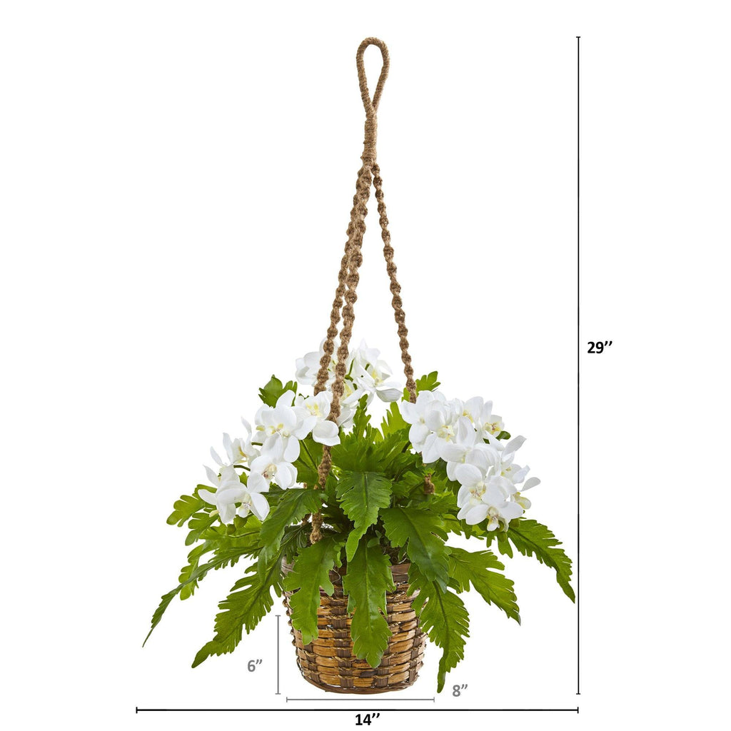 29” Phalaenopsis Orchid & Fern Artificial Plant in Hanging Basket