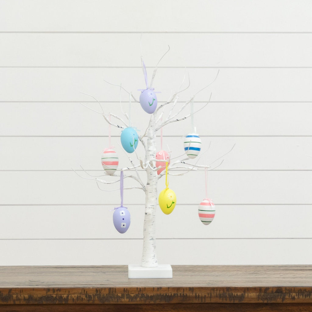 2' Pre-Lit Artificial Easter Twig Tree with Egg Ornaments and 24 Warm White LED Lights