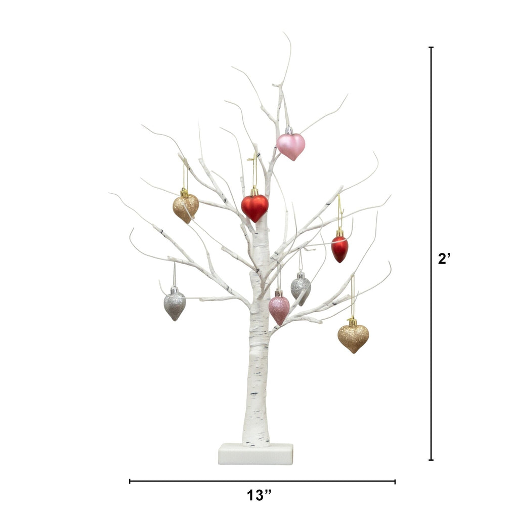 2' Pre-Lit Artificial Valentine's Day Twig Tree with 24 Warm White LED Lights and Heart Ornaments