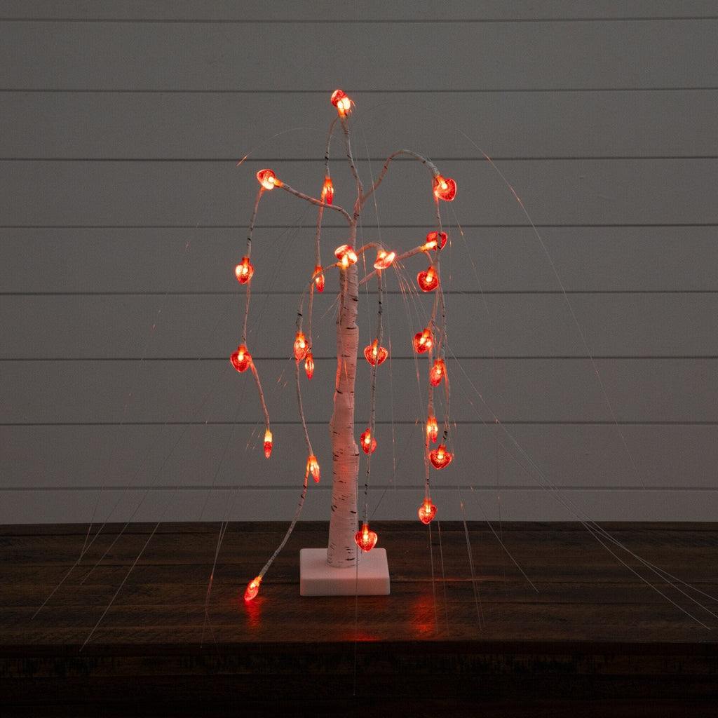 2' Pre-Lit Artificial Valentine's Day Willow Tree with 24 Heart Shaped LED Lights