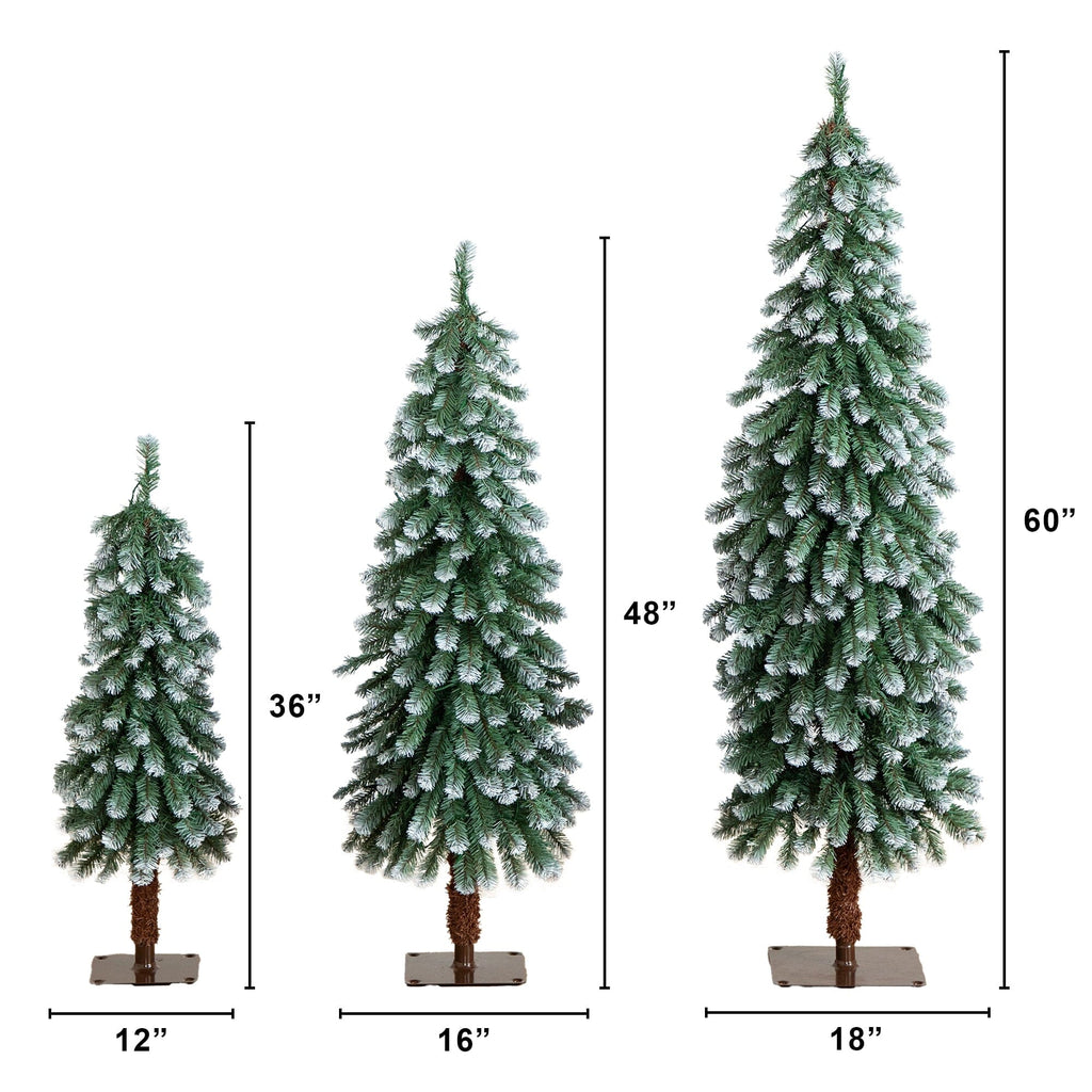 3', 4', 5' Pre-Lit Frosted Artificial Christmas Tree Set with Warm LED Lights - Set of 3