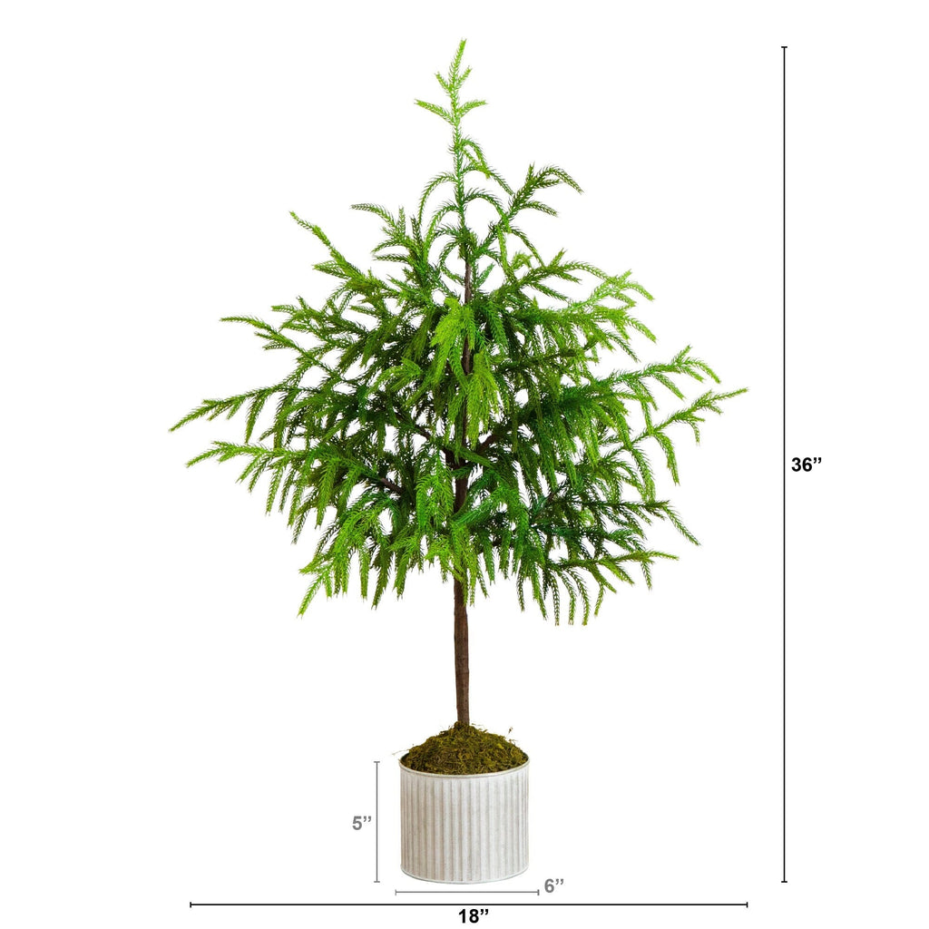3' Artificial Real Touch Norfolk Island Pine in Metal Tin Planter with Natural Look