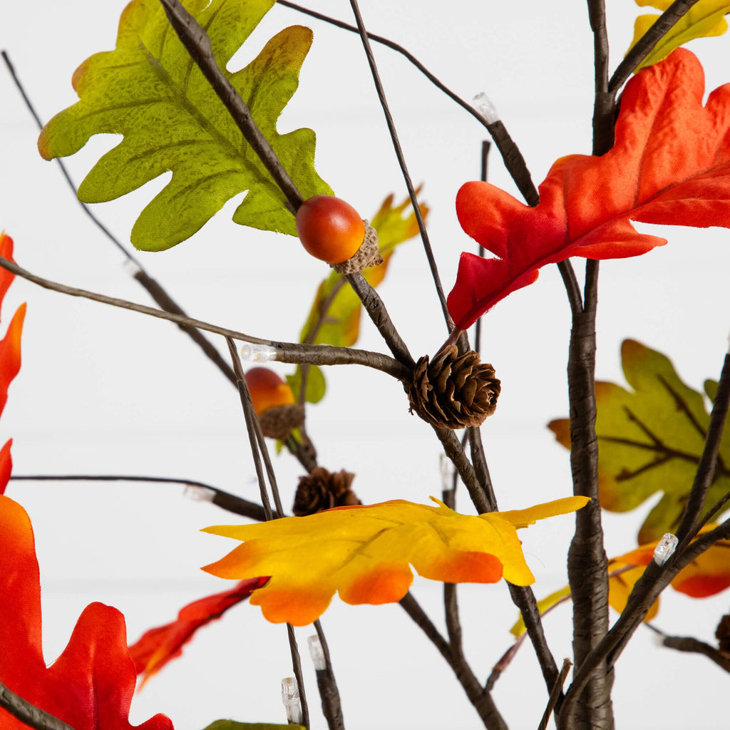 3' Pre-Lit Autumn Maple Artificial Fall Tree with Pinecones, Acorns and 36 Warm White LED Lights