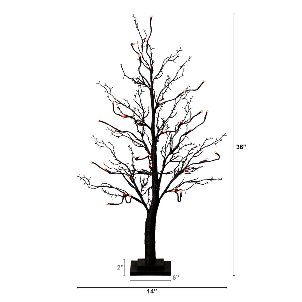 3' Pre-Lit Halloween Deluxe Black Twig Artificial Tree with 36 Orange & Purple LED Lights