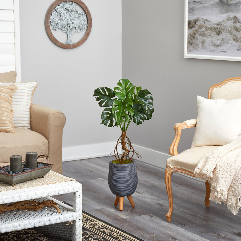 3’ Monstera Artificial Arrangement in Gray Planter with Stand