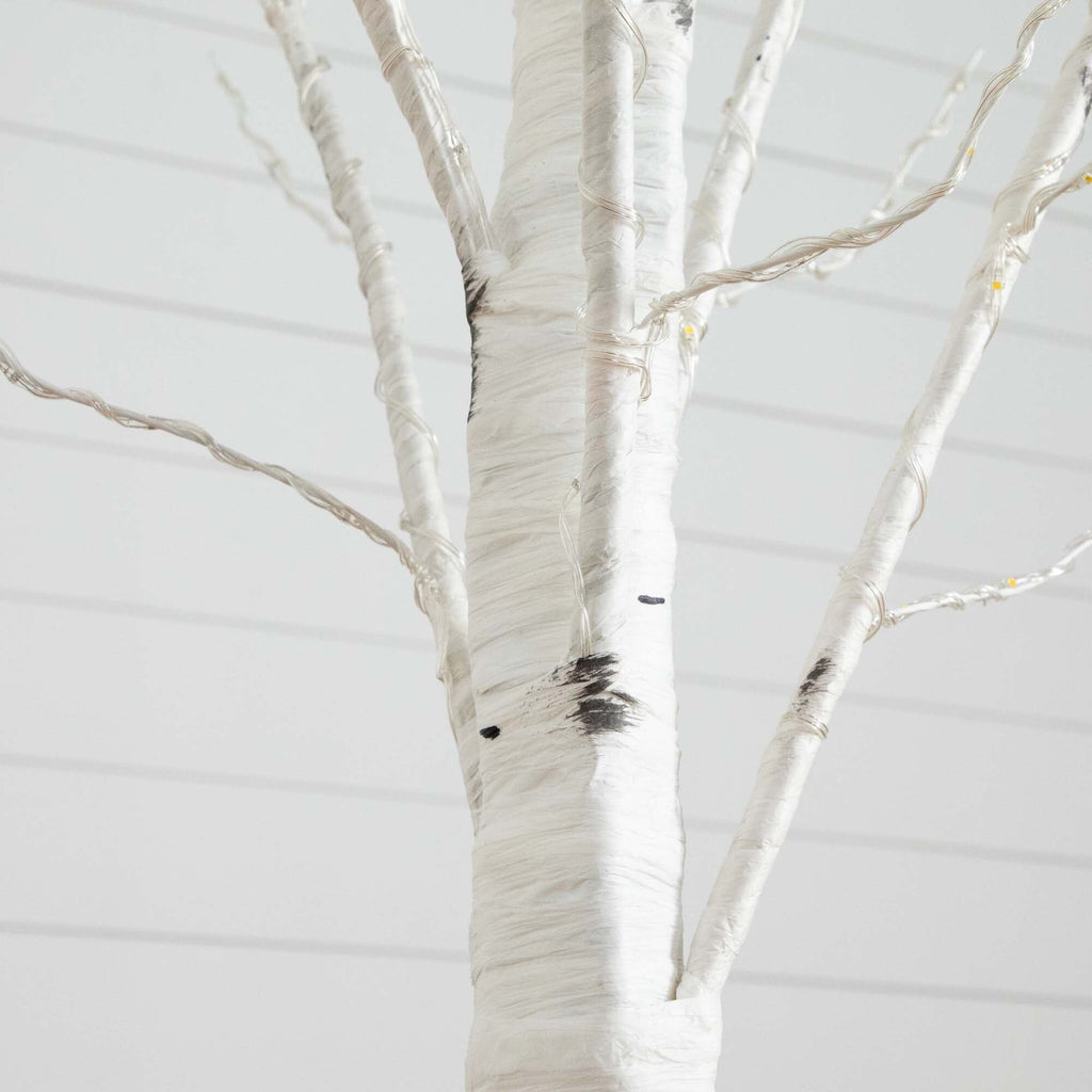 6’ Pre-Lit Artificial White Birch Tree with 92  Warm White LED Lights