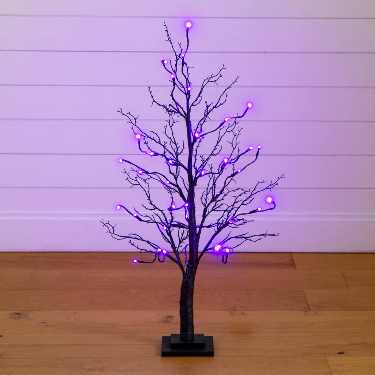 3' Pre-Lit Halloween Deluxe Black Twig Artificial Tree with 36 Orange & Purple LED Lights
