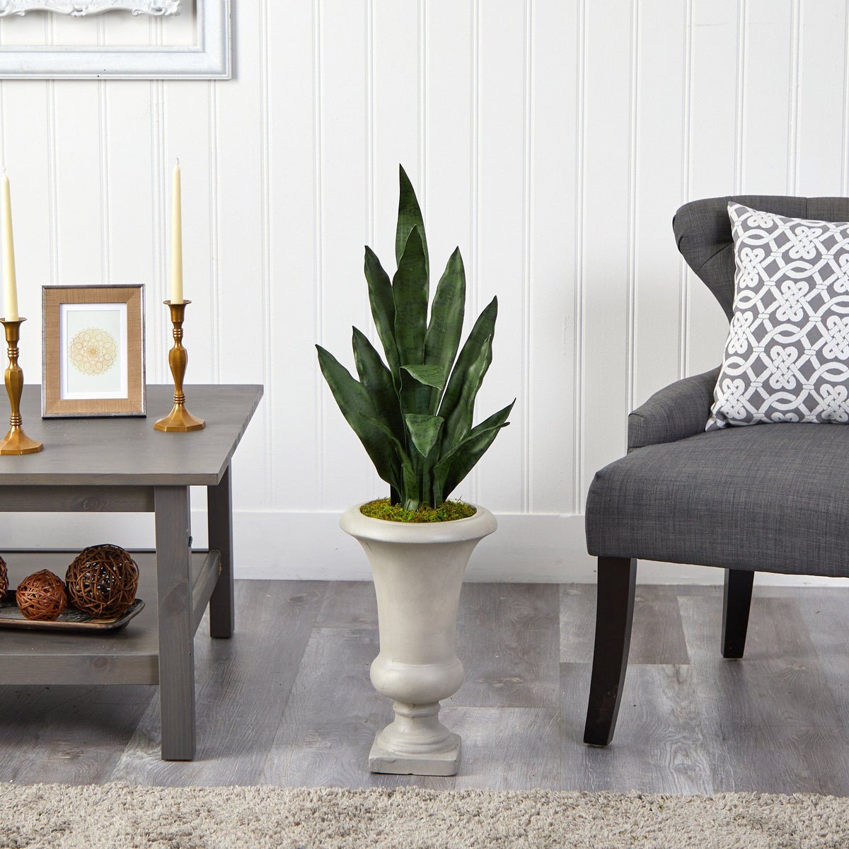 3’ Sansevieria Artificial Plant in Sand Colored Urn