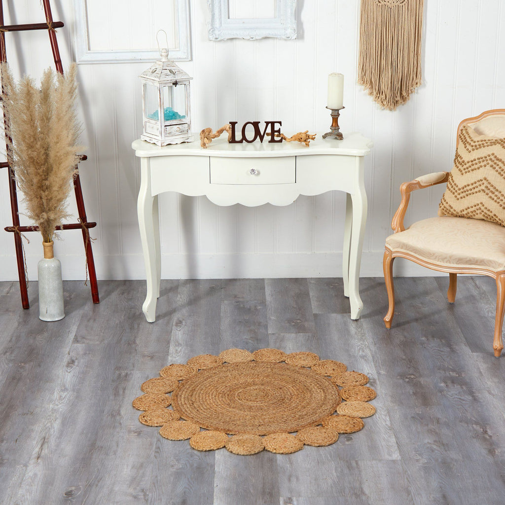 3’ x 3’ Hand Braided Mandala Jute Round Rug