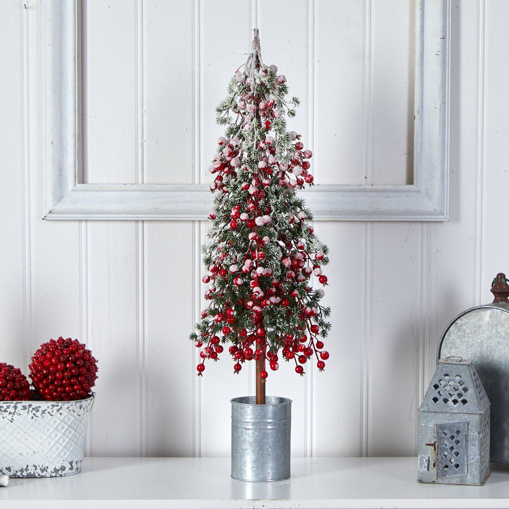 30” Flocked Berry Artificial Christmas Tree in Decorative Planter