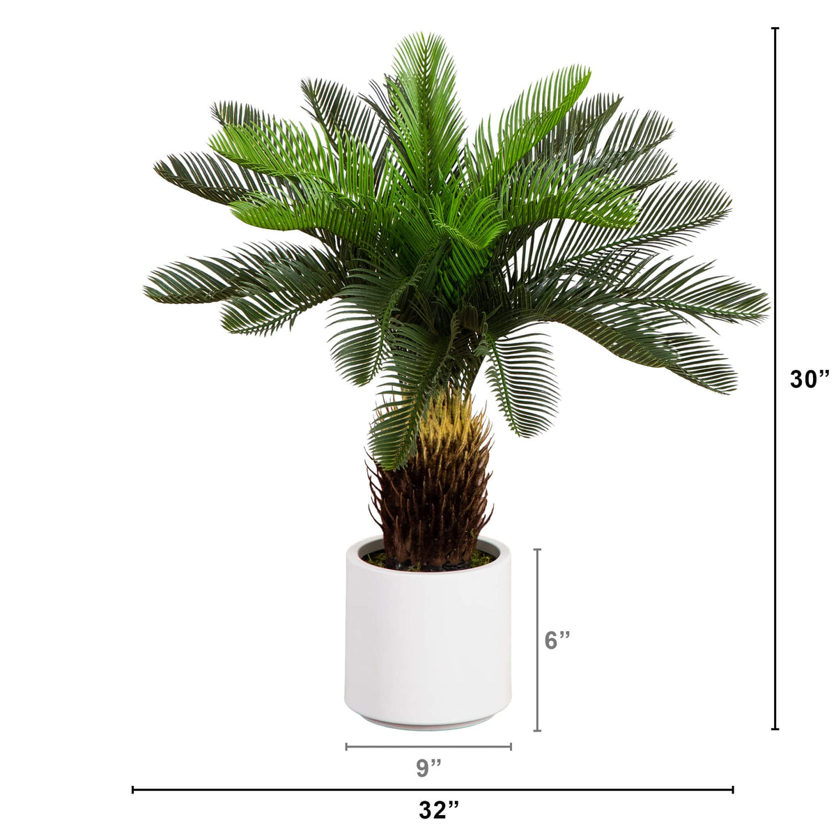 30" UV Resistant Artificial Cycas Palm Tree in White Decorative Planter (Indoor/Outdoor)