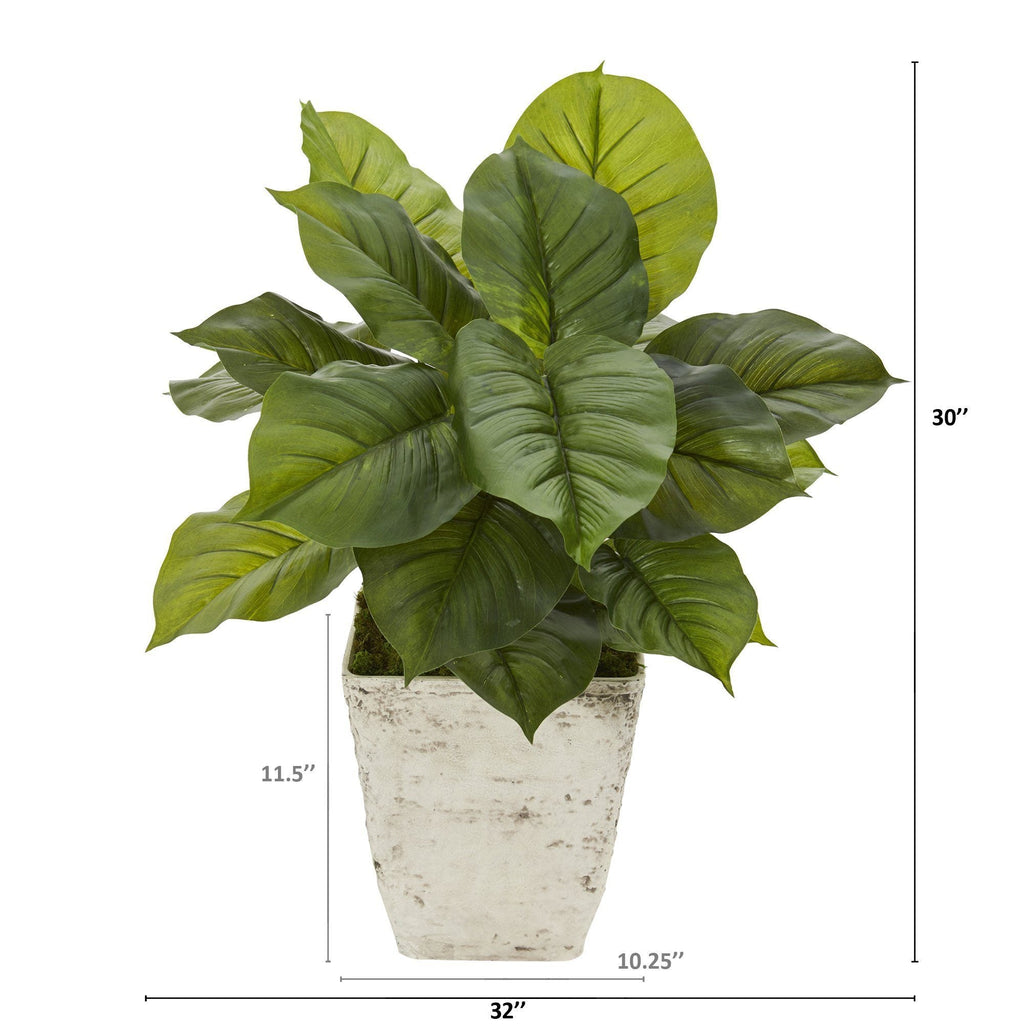 30” Large Philodendron Artificial Plant in Country White Planter (Real Touch)