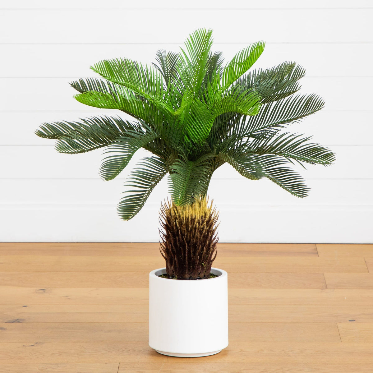 30" UV Resistant Artificial Cycas Palm Tree in White Decorative Planter (Indoor/Outdoor)