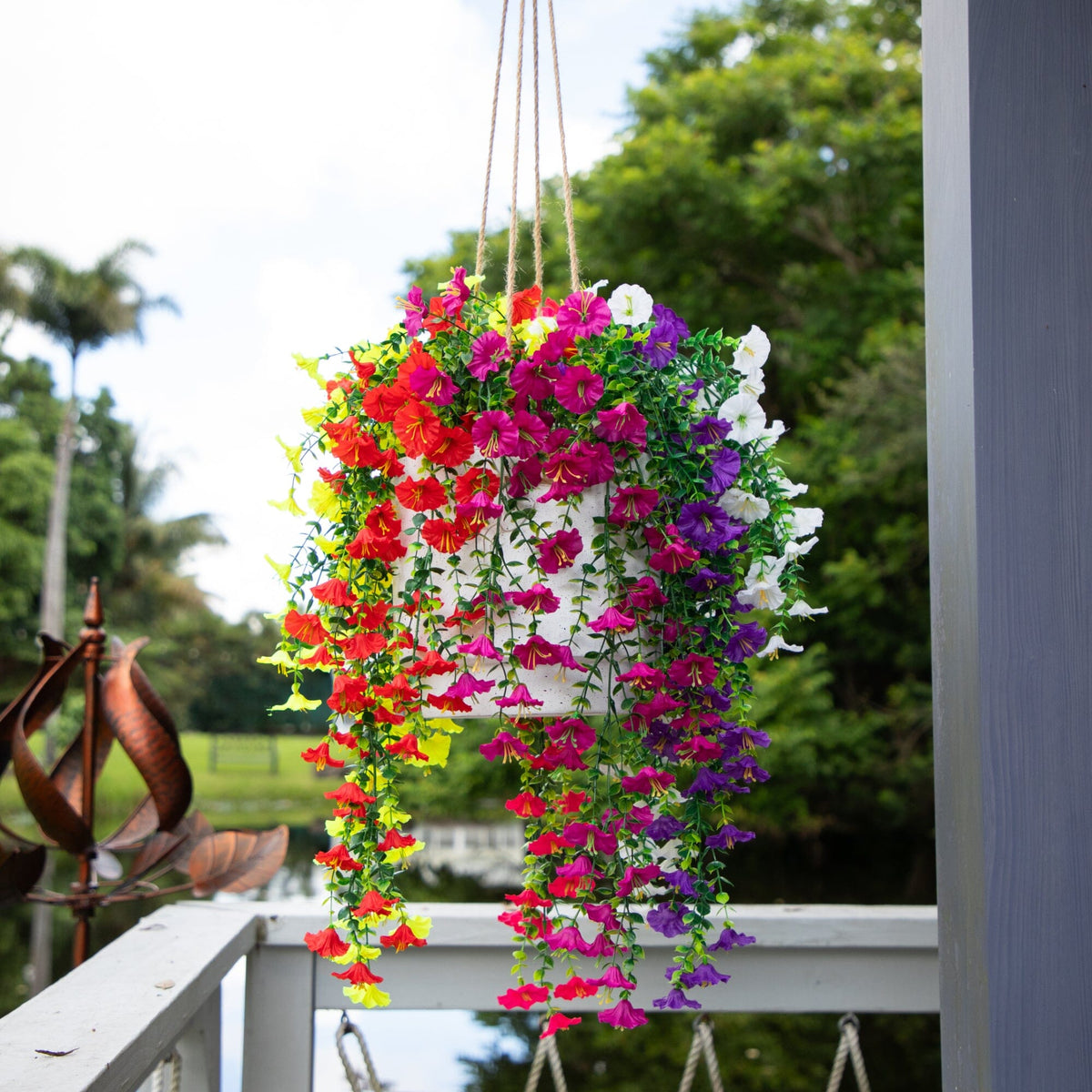 30" UV Resistant Artificial Morning Glory Hanging Plant (Indoor/Outdoor) - Set of 6