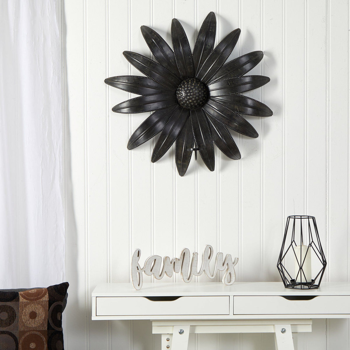 30” x 30” Brushed Metal Daisy Flower Sconce Candle Holder Wall Art Decor