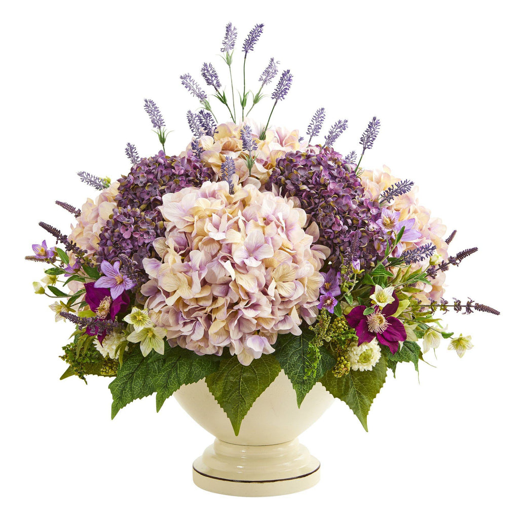 32” Hydrangea, Lavender and Mixed Flower Artificial Arrangement