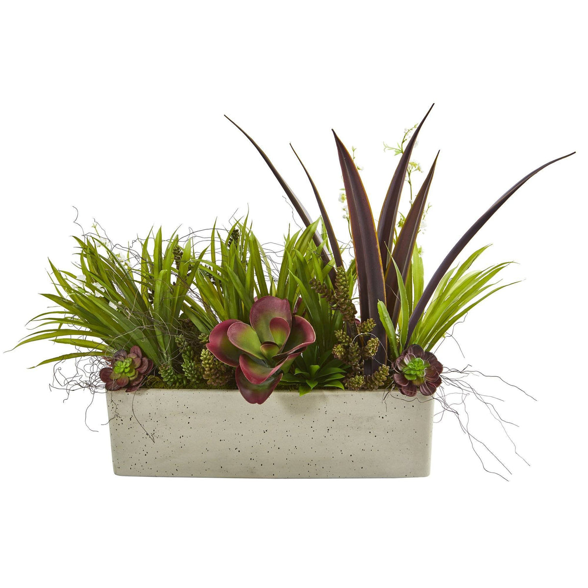 32” Mixed Succulent and Grass Garden Artificial Plant in White Planter