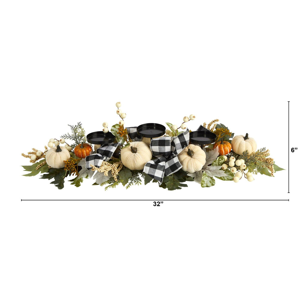 32” White Pumpkin and Berries Artificial Candelabrum