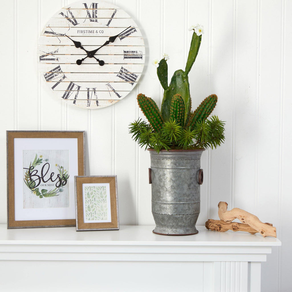 33” Cactus Succulent Artificial Plant in Vintage Metal Planter