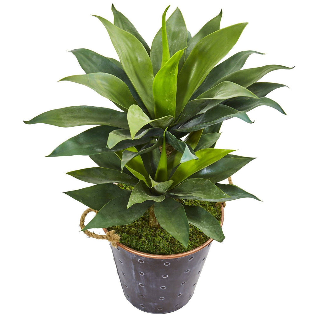 34” Double Agave Succulent Artificial Plant in Metal Planter
