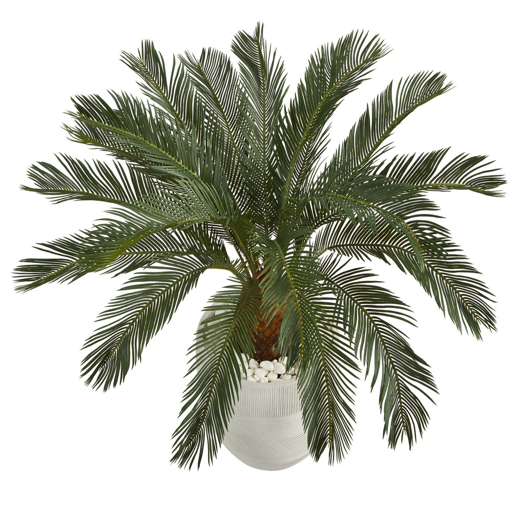 3.5’ Cycas Artificial Tree in White Planter