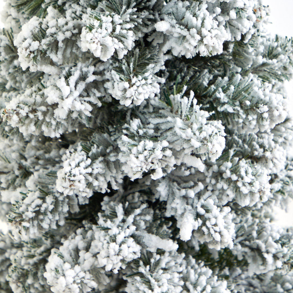 3.5’ Flocked Pencil Artificial Christmas Tree with 50 Clear Lights and 132 Bendable Branches in Sand Colored Urn
