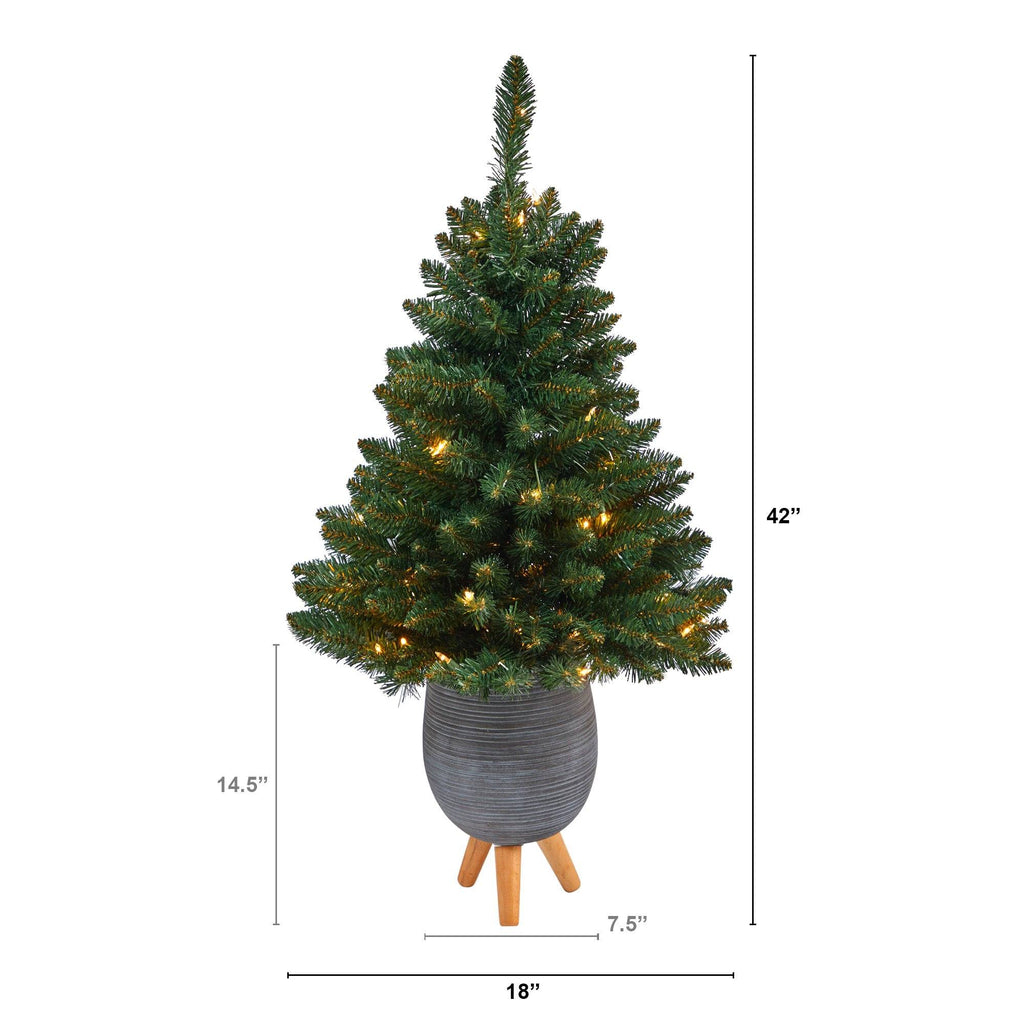3.5’ Northern Rocky Spruce Artificial Christmas Tree with 50 Clear Lights and 154 Bendable Branches in Gray Planter with Stand