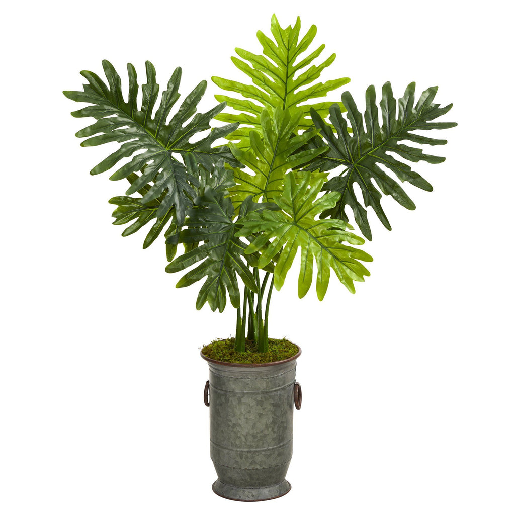3.5’ Philodendron Artificial Plant in Vintage Metal Planter (Real Touch)