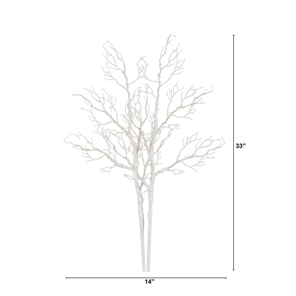 35” Pre-Lit Artificial White Birch Branches with 80 Warm White LED Lights - Set of 2