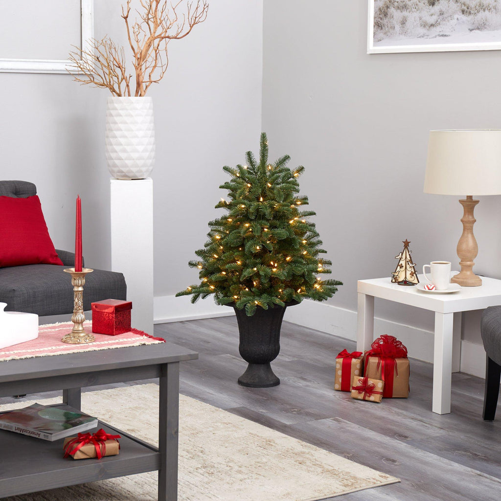 3.5’ South Carolina Spruce Artificial Christmas Tree with 100 White Warm Light and 458 Bendable Branches in Charcoal Urn