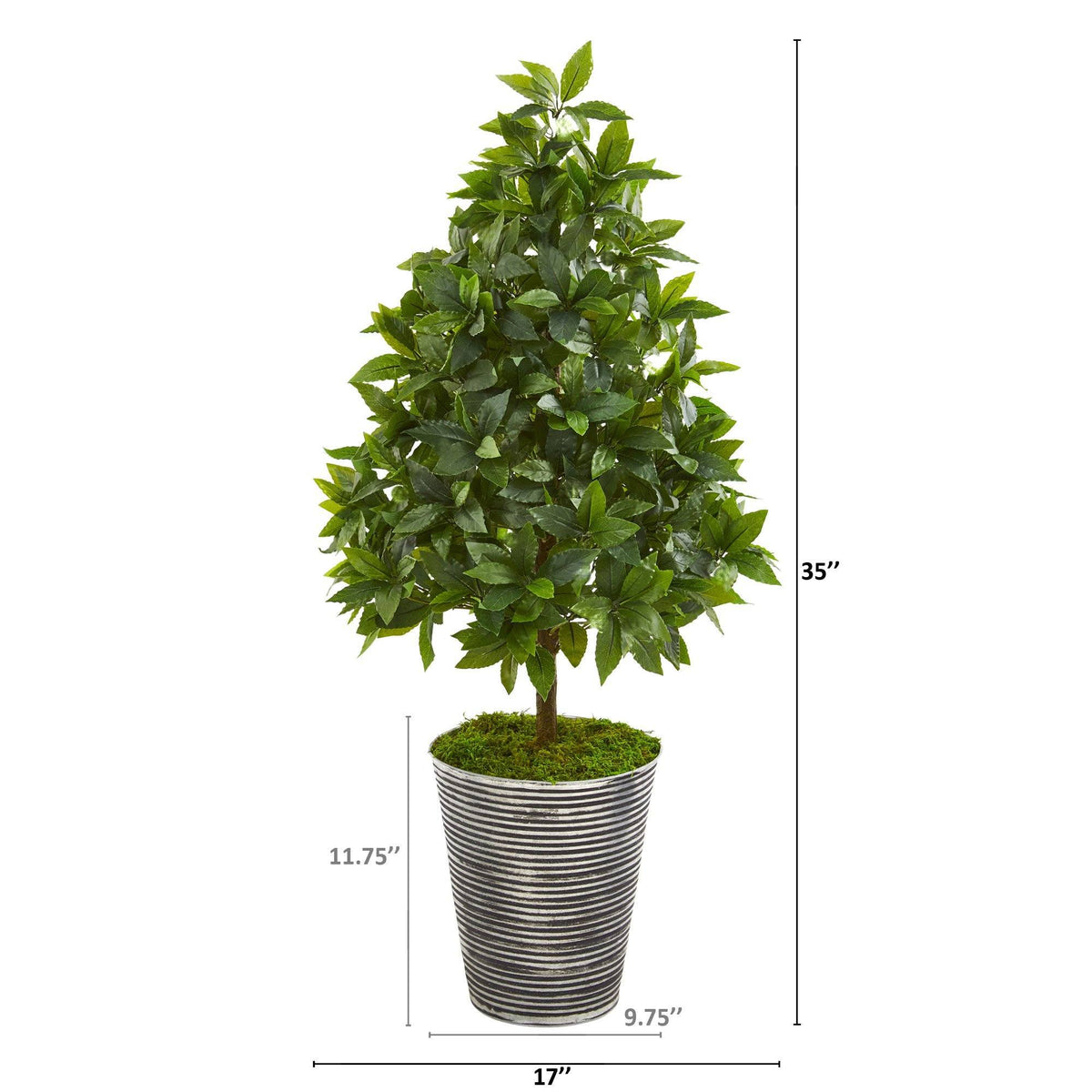 35” Sweet Bay Cone Topiary Artificial Tree in Tin Planter