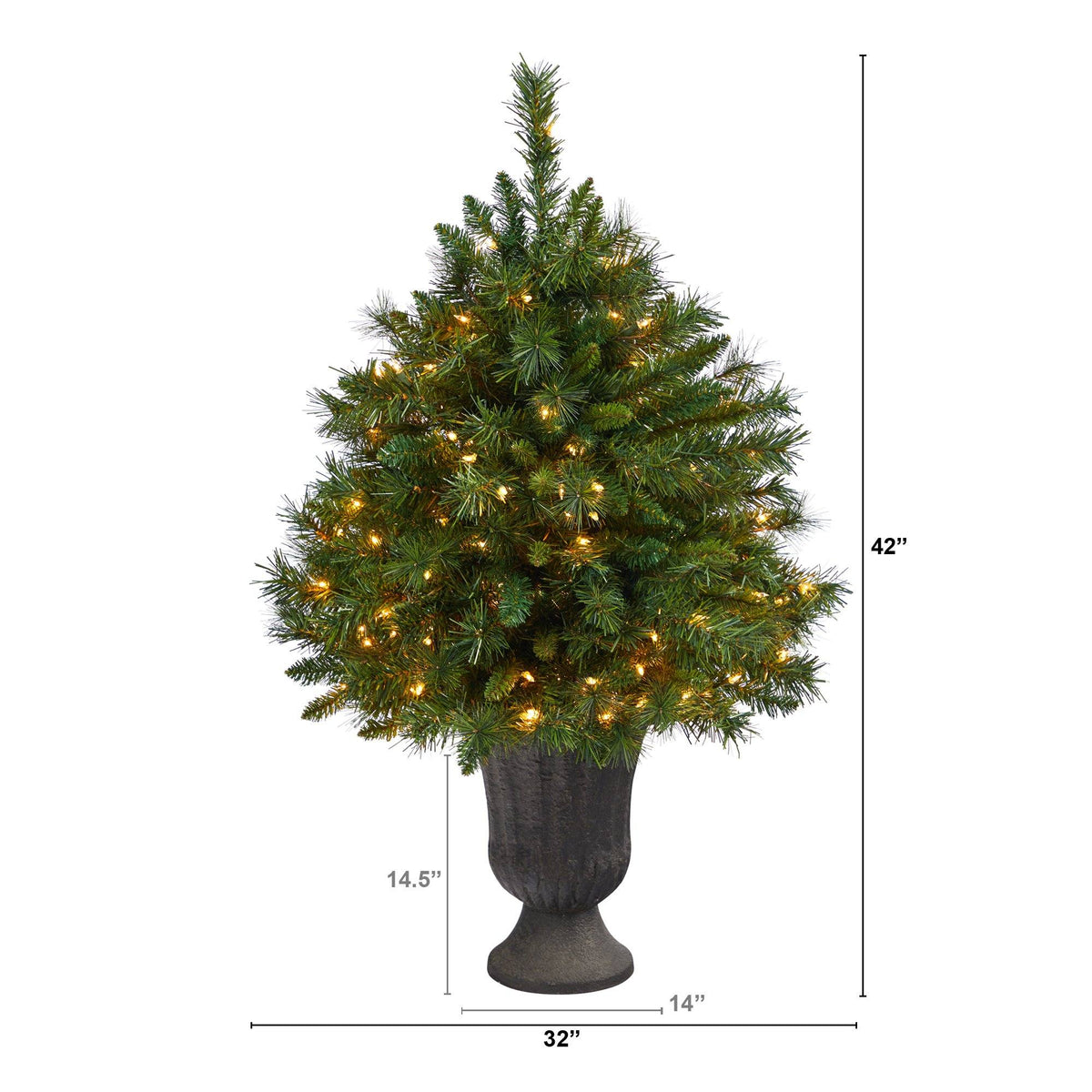 3.5’ Wyoming Mixed Pine Artificial Christmas Tree with 150 Clear Lights and 270 Bendable Branches in Charcoal Urn