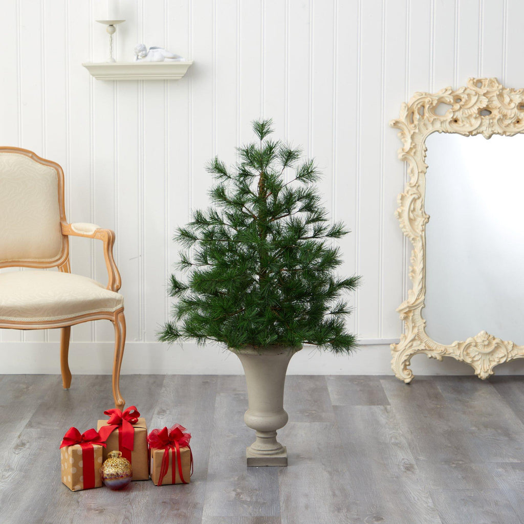 3.5’ Yukon Mixed Pine Artificial Christmas Tree with 213 Bendable Branches in Sand Colored Urn