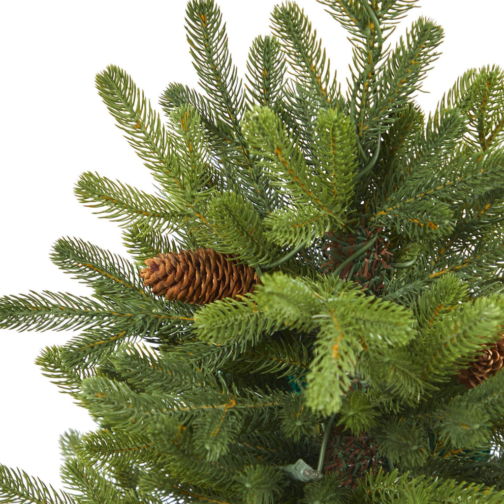 3.5’ Yukon Mountain Fir Artificial Christmas Tree with 50 Clear Lights and Pine Cones in Bronze Metal Planter