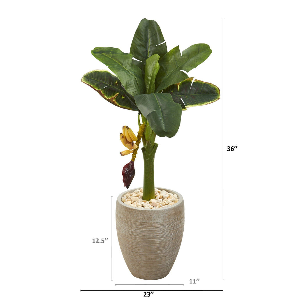 36” Banana Artificial Tree in Sand Colored Planter