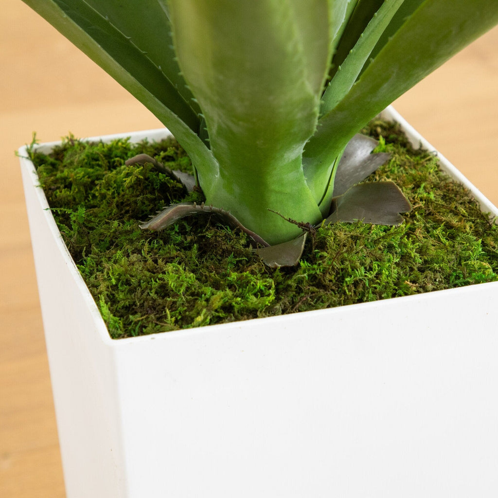 37" UV Resistant Artificial Agave Plant in White Tower Planter (Indoor/Outdoor)