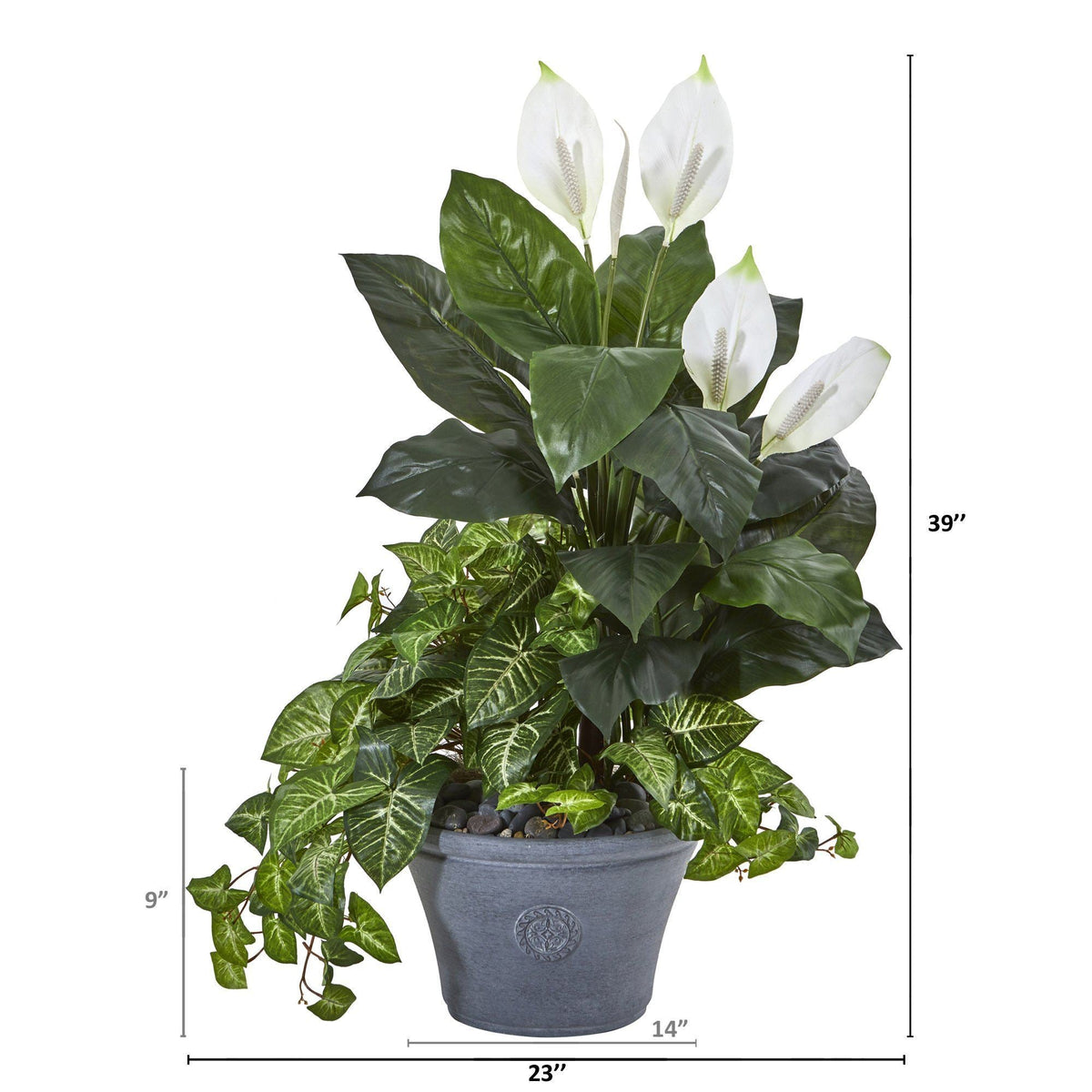 39” Spathifyllum and Nepthytis Artificial Plant in Gray Planter